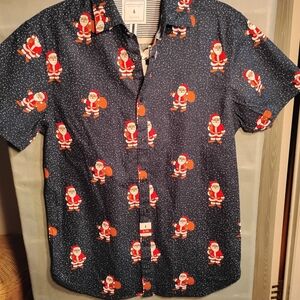 Denim & Flower Navy Santa Print Casual Shirt